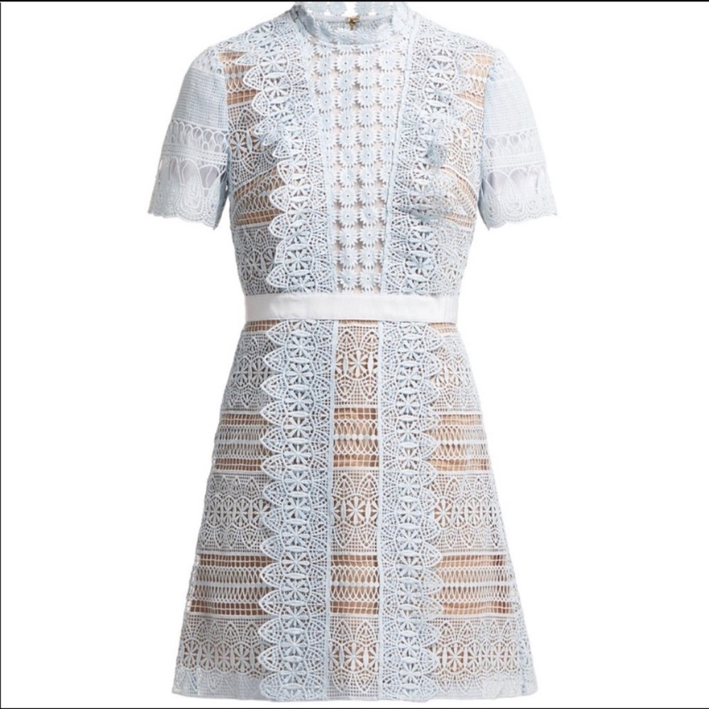 Self-Portrait Spiral Lace Mini Blue Dress US 8